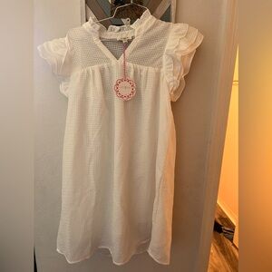 White umGee usa, dress. Size small & knitted pattern on dress & ruffles sleeves!